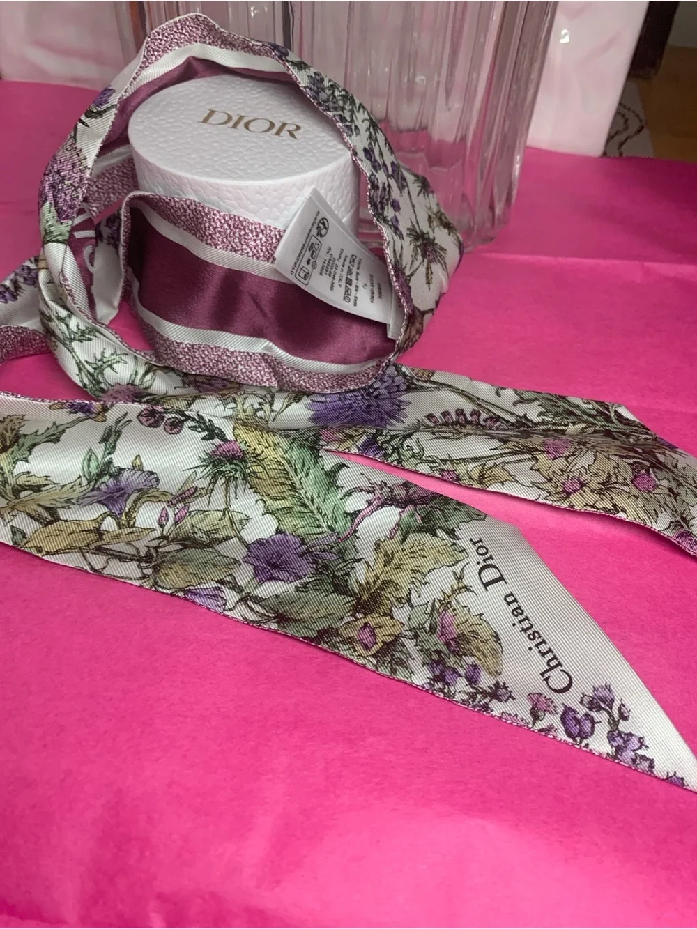 With Box Pre Owned Dior Floral Silk Twilly Scarf